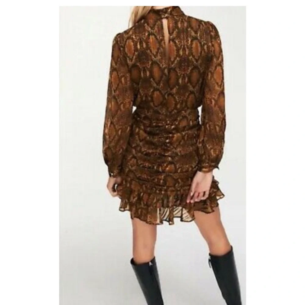 NWT- ZARA Animal Print Ruched Ruffle Front Long Sleeve Mini Dress